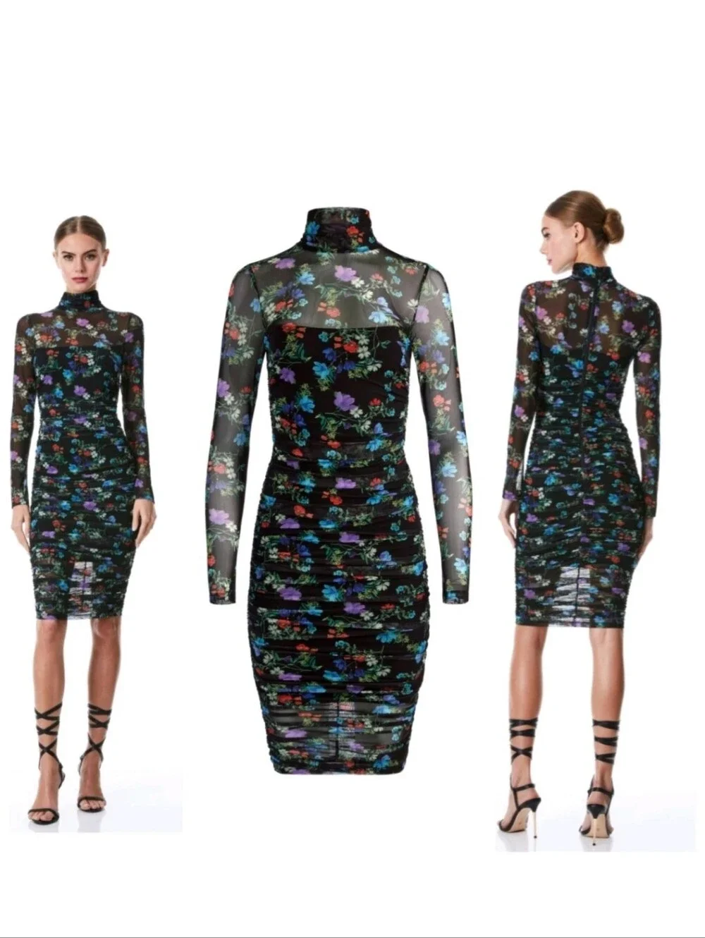 ALICE + OLIVIA DELORA TURTLENECK LONG SLEEVE MIDI DRESS. Size 0 NWT $495